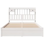 vidaXL Pat cu bibliotecă fără saltea, alb, 140x190 cm, lemn masiv pin