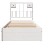vidaXL Pat cu bibliotecă fără saltea, alb, 90x200 cm, lemn masiv pin vidaXL Pat cu bibliotecă fără saltea, alb, 90x200 cm, lemn masiv pin