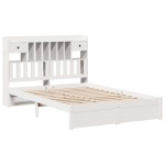 vidaXL Pat cu bibliotecă fără saltea, alb, 150x200 cm, lemn masiv pin