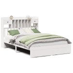 vidaXL Pat cu bibliotecă fără saltea, alb, 160x200 cm, lemn masiv pin