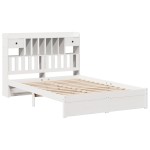 vidaXL Pat cu bibliotecă fără saltea, alb, 160x200 cm, lemn masiv pin