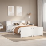 vidaXL Pat cu bibliotecă fără saltea, alb, 135x190 cm, lemn masiv pin vidaXL Pat cu bibliotecă fără saltea, alb, 135x190 cm, lemn masiv pin