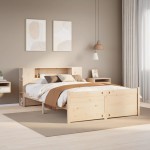 vidaXL Pat cu bibliotecă fără saltea, 120x200 cm, lemn masiv de pin vidaXL Pat cu bibliotecă fără saltea, 120x200 cm, lemn masiv de pin