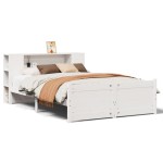 vidaXL Pat cu bibliotecă fără saltea, alb, 140x200 cm, lemn masiv pin vidaXL Pat cu bibliotecă fără saltea, alb, 140x200 cm, lemn masiv pin