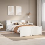 vidaXL Pat cu bibliotecă fără saltea, alb, 140x200 cm, lemn masiv pin vidaXL Pat cu bibliotecă fără saltea, alb, 140x200 cm, lemn masiv pin