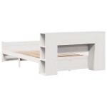 vidaXL Pat cu bibliotecă fără saltea, alb, 140x200 cm, lemn masiv pin vidaXL Pat cu bibliotecă fără saltea, alb, 140x200 cm, lemn masiv pin