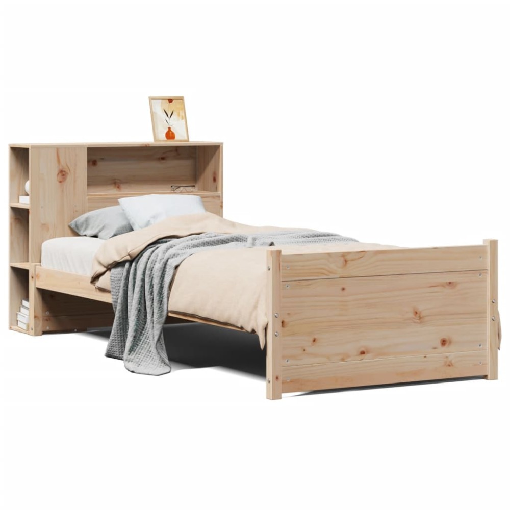 vidaXL Pat cu bibliotecă fără saltea, 75x190 cm, lemn masiv de pin