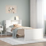 vidaXL Pat cu bibliotecă fără saltea, alb, 75x190 cm, lemn masiv pin vidaXL Pat cu bibliotecă fără saltea, alb, 75x190 cm, lemn masiv pin
