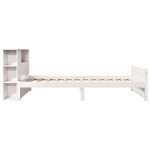 vidaXL Pat cu bibliotecă fără saltea, alb, 75x190 cm, lemn masiv pin vidaXL Pat cu bibliotecă fără saltea, alb, 75x190 cm, lemn masiv pin