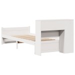 vidaXL Pat cu bibliotecă fără saltea, alb, 75x190 cm, lemn masiv pin vidaXL Pat cu bibliotecă fără saltea, alb, 75x190 cm, lemn masiv pin