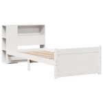 vidaXL Pat cu bibliotecă fără saltea, alb, 100x200 cm, lemn masiv pin vidaXL Pat cu bibliotecă fără saltea, alb, 100x200 cm, lemn masiv pin