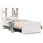 vidaXL Pat cu bibliotecă fără saltea, alb, 90x190 cm, lemn masiv pin