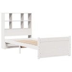 vidaXL Pat cu bibliotecă fără saltea, alb, 90x190 cm, lemn masiv pin