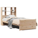 vidaXL Pat cu bibliotecă fără saltea, 90x200 cm, lemn masiv pin vidaXL Pat cu bibliotecă fără saltea, 90x200 cm, lemn masiv pin