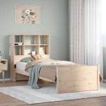 vidaXL Pat cu bibliotecă fără saltea, 90x200 cm, lemn masiv pin vidaXL Pat cu bibliotecă fără saltea, 90x200 cm, lemn masiv pin