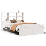 vidaXL Pat cu bibliotecă fără saltea, alb, 140x200 cm, lemn masiv pin vidaXL Pat cu bibliotecă fără saltea, alb, 140x200 cm, lemn masiv pin