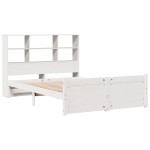 vidaXL Pat cu bibliotecă fără saltea, alb, 140x200 cm, lemn masiv pin vidaXL Pat cu bibliotecă fără saltea, alb, 140x200 cm, lemn masiv pin