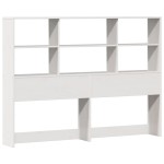 vidaXL Pat cu bibliotecă fără saltea, alb, 160x200 cm, lemn masiv pin