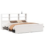 vidaXL Pat cu bibliotecă fără saltea, alb, 200x200 cm, lemn masiv pin vidaXL Pat cu bibliotecă fără saltea, alb, 200x200 cm, lemn masiv pin