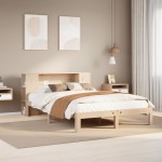 vidaXL Pat cu bibliotecă fără saltea, 135x190 cm, lemn masiv de pin vidaXL Pat cu bibliotecă fără saltea, 135x190 cm, lemn masiv de pin