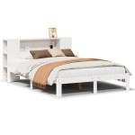 vidaXL Pat cu bibliotecă fără saltea, alb, 135x190 cm, lemn masiv pin