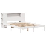 vidaXL Pat cu bibliotecă fără saltea, alb, 135x190 cm, lemn masiv pin