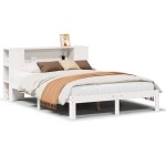 vidaXL Pat cu bibliotecă fără saltea, alb, 140x200 cm, lemn masiv pin vidaXL Pat cu bibliotecă fără saltea, alb, 140x200 cm, lemn masiv pin