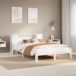 vidaXL Pat cu bibliotecă fără saltea, alb, 140x200 cm, lemn masiv pin vidaXL Pat cu bibliotecă fără saltea, alb, 140x200 cm, lemn masiv pin