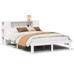 vidaXL Pat cu bibliotecă fără saltea, alb, 150x200 cm, lemn masiv pin vidaXL Pat cu bibliotecă fără saltea, alb, 150x200 cm, lemn masiv pin