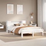 vidaXL Pat cu bibliotecă fără saltea, alb, 150x200 cm, lemn masiv pin vidaXL Pat cu bibliotecă fără saltea, alb, 150x200 cm, lemn masiv pin