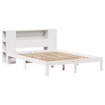 vidaXL Pat cu bibliotecă fără saltea, alb, 150x200 cm, lemn masiv pin vidaXL Pat cu bibliotecă fără saltea, alb, 150x200 cm, lemn masiv pin