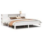vidaXL Pat cu bibliotecă fără saltea, alb, 200x200 cm, lemn masiv pin vidaXL Pat cu bibliotecă fără saltea, alb, 200x200 cm, lemn masiv pin