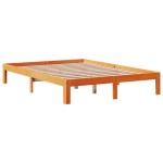 vidaXL Pat cu bibliotecă fără saltea, maro, 120x190 cm, lemn masiv pin vidaXL Pat cu bibliotecă fără saltea, maro, 120x190 cm, lemn masiv pin