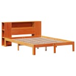 vidaXL Pat cu bibliotecă fără saltea, maro, 120x200 cm, lemn masiv pin vidaXL Pat cu bibliotecă fără saltea, maro, 120x200 cm, lemn masiv pin
