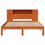 vidaXL Pat cu bibliotecă fără saltea, maro, 120x200 cm, lemn masiv pin vidaXL Pat cu bibliotecă fără saltea, maro, 120x200 cm, lemn masiv pin