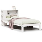 vidaXL Pat cu bibliotecă fără saltea, alb, 75x190 cm, lemn masiv pin vidaXL Pat cu bibliotecă fără saltea, alb, 75x190 cm, lemn masiv pin