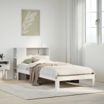 vidaXL Pat cu bibliotecă fără saltea, alb, 75x190 cm, lemn masiv pin vidaXL Pat cu bibliotecă fără saltea, alb, 75x190 cm, lemn masiv pin