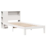 vidaXL Pat cu bibliotecă fără saltea, alb, 75x190 cm, lemn masiv pin vidaXL Pat cu bibliotecă fără saltea, alb, 75x190 cm, lemn masiv pin
