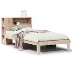 vidaXL Pat cu bibliotecă fără saltea, 90x200 cm, lemn masiv pin vidaXL Pat cu bibliotecă fără saltea, 90x200 cm, lemn masiv pin