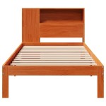 vidaXL Pat cu bibliotecă fără saltea, maro, 100x200 cm, lemn masiv pin vidaXL Pat cu bibliotecă fără saltea, maro, 100x200 cm, lemn masiv pin