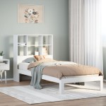 vidaXL Pat cu bibliotecă fără saltea, alb, 90x200 cm, lemn masiv pin vidaXL Pat cu bibliotecă fără saltea, alb, 90x200 cm, lemn masiv pin