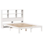 vidaXL Pat cu bibliotecă fără saltea, alb, 160x200 cm, lemn masiv pin