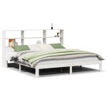 vidaXL Pat cu bibliotecă fără saltea, alb, 200x200 cm, lemn masiv pin