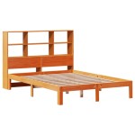 vidaXL Pat cu bibliotecă fără saltea, maro, 120x190 cm, lemn masiv pin vidaXL Pat cu bibliotecă fără saltea, maro, 120x190 cm, lemn masiv pin