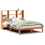 vidaXL Pat cu bibliotecă fără saltea maro 135x190 cm lemn masiv de pin