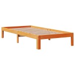 vidaXL Pat cu bibliotecă fără saltea, maro, 90x200 cm, lemn masiv pin vidaXL Pat cu bibliotecă fără saltea, maro, 90x200 cm, lemn masiv pin