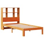 vidaXL Pat cu bibliotecă fără saltea, maro, 100x200 cm, lemn masiv pin vidaXL Pat cu bibliotecă fără saltea, maro, 100x200 cm, lemn masiv pin
