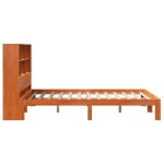 vidaXL Pat cu bibliotecă fără saltea, maro, 120x200 cm, lemn masiv pin vidaXL Pat cu bibliotecă fără saltea, maro, 120x200 cm, lemn masiv pin