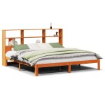 vidaXL Pat cu bibliotecă fără saltea maro 180x200 cm lemn masiv de pin