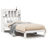 vidaXL Pat cu bibliotecă fără saltea, alb, 75x190 cm, lemn masiv pin vidaXL Pat cu bibliotecă fără saltea, alb, 75x190 cm, lemn masiv pin